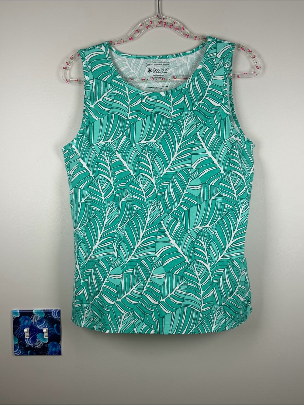 Coolibar Morada Everyday Basic Tank Top UPF 50 Athleisure Tropical Leaf Large